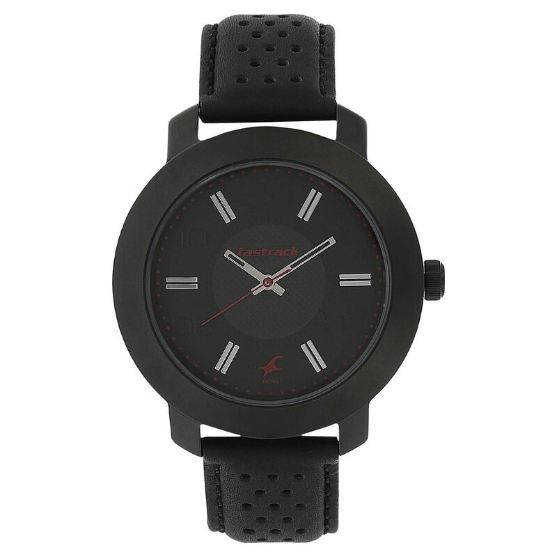 Fastrack Quartz Analog Black Dial Leather Strap Watch for Guys