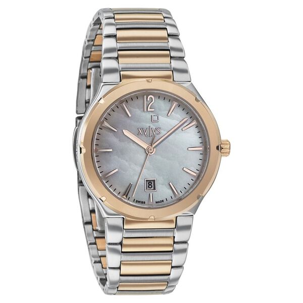 Xylys Swiss Analog with Date Two Toned Stainless Steel Strap and Mother of Pearl Dial Watch For Women - image number 0