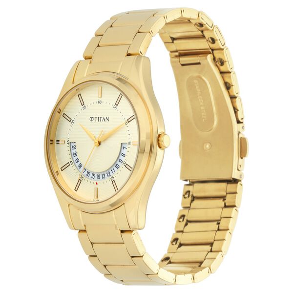 Titan Lagan Yellow Dial Analog Metal Strap Watch for Men - image number 2