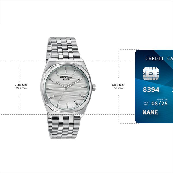 Sonata Poze Quartz Analog White Dial Silver Colour Stainless Steel Strap Watch For Men - image number 3