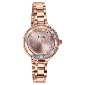 Sonata Festive Quartz Analog Pink Dial Rose Gold Metal Strap Watch For Women