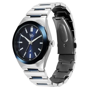 Vyb Arcane By Fastrack Quartz Analog Blue Dial Metal Strap Watch For Guys