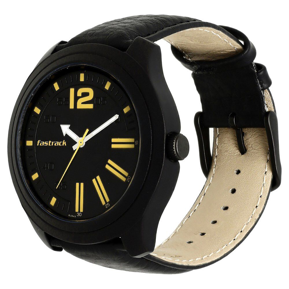 Buy Online Fastrack Road Trip Quartz Analog Black Dial Leather Strap Watch for Guys np3198al01 Titan