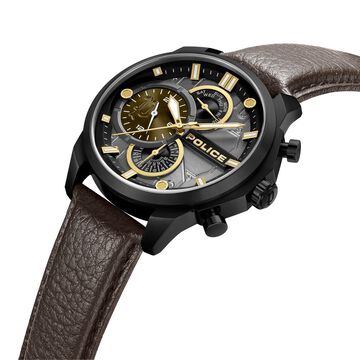 Police Quartz Multifunction Grey Dial Brown Leather Strap Watch for Men