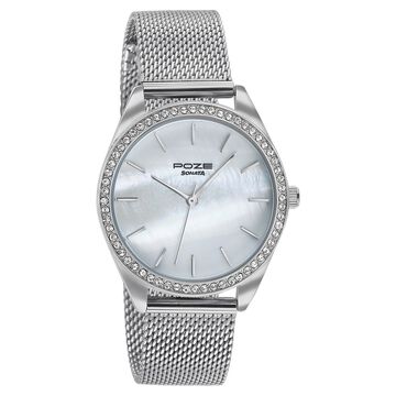 Sonata Poze Quartz Analog Mother of Pearl Dial Silver Color Stainless Steel Strap Watch For Women