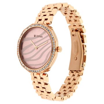 Titan Animalia Rose Gold Dial Quartz Analog Stainless Steel Strap Watch for Women