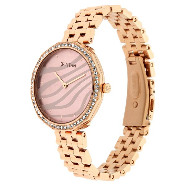 Titan Animalia Rose Gold Dial Quartz Analog Stainless Steel Strap Watch for Women - image number 3