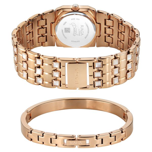 Titan Raga Power Pearls 2.0 Quartz Analog Mother Of Pearl Dial Rose Gold Metal Strap Watch For Women - image number 5