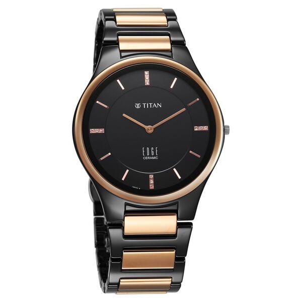 Titan Edge Ceramic Quartz in Midnight Gold with Diamonds and Black Dial Watch for Men - image number 1