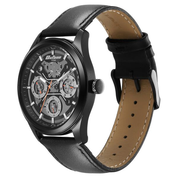 Titan Octane Multifunction Black Dial Black Leather Strap Watch For Men - image number 2