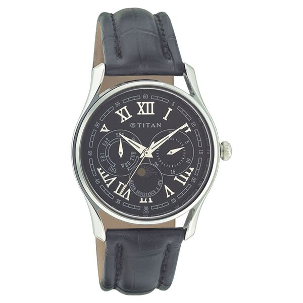 Titan Quartz Multifunction Black Dial Leather Strap Watch for Men - image number 0