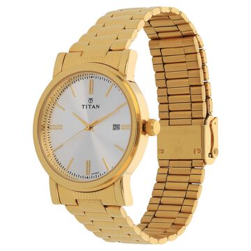 Titan Quartz Analog with Date Silver Dial Golden Stainless Steel Strap Watch For Men
