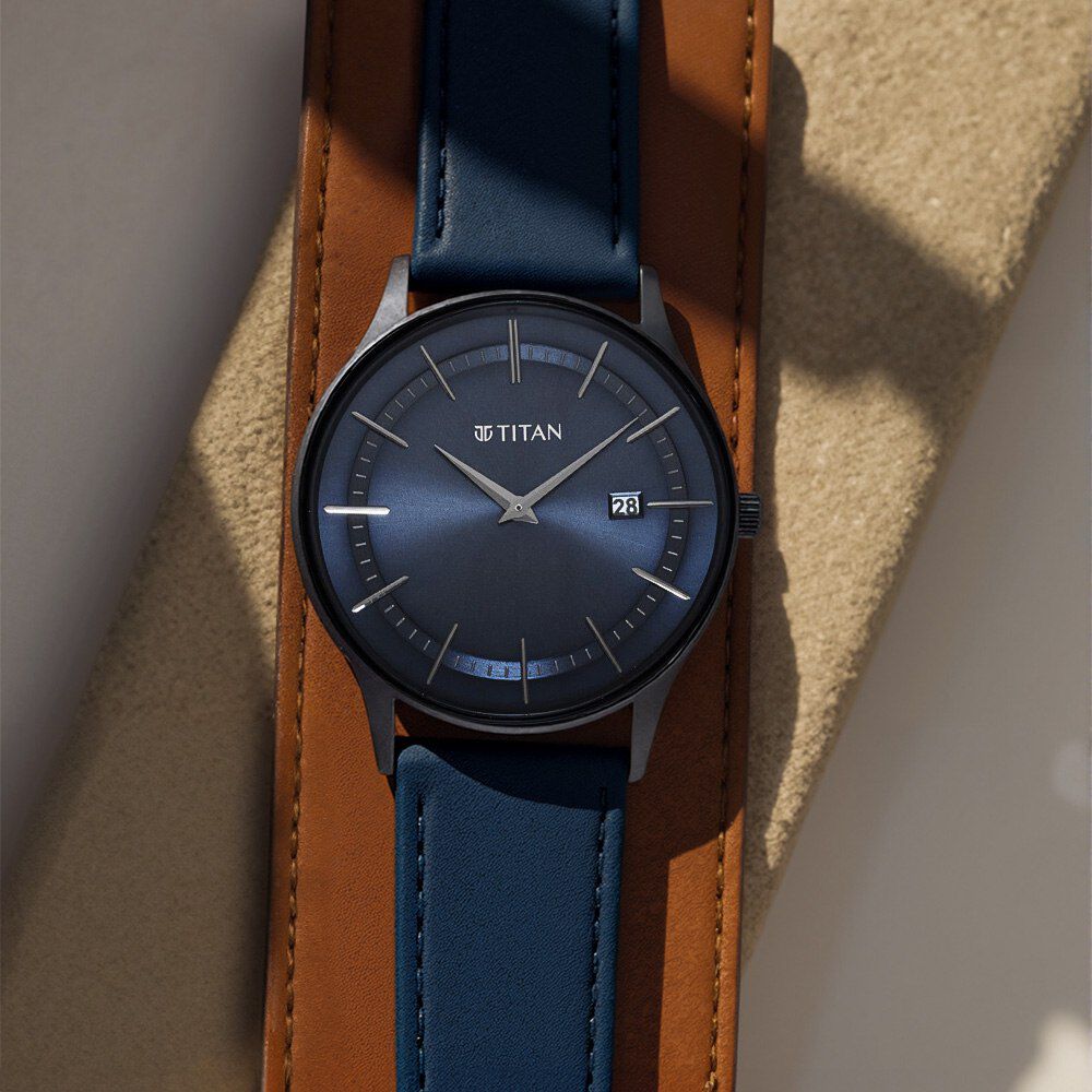 Titan Classique Slimline Blue Dial Analog with Date Leather Strap watch for Men-picture-20