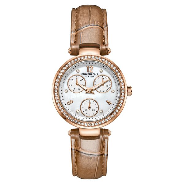 Kenneth Cole Quartz Multifunction Mother of Pearl Dial Leather Strap Watch for Women - image number 0