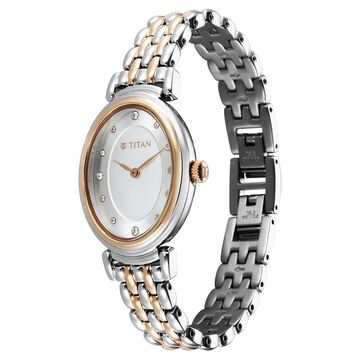 Titan Aura Quartz Analog Silver Dial With Two Toned Stainless Steel Strap Watch For Women
