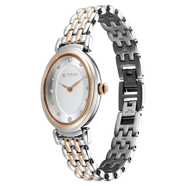 Titan Aura Quartz Analog Silver Dial With Two Toned Stainless Steel Strap Watch For Women - image number 2