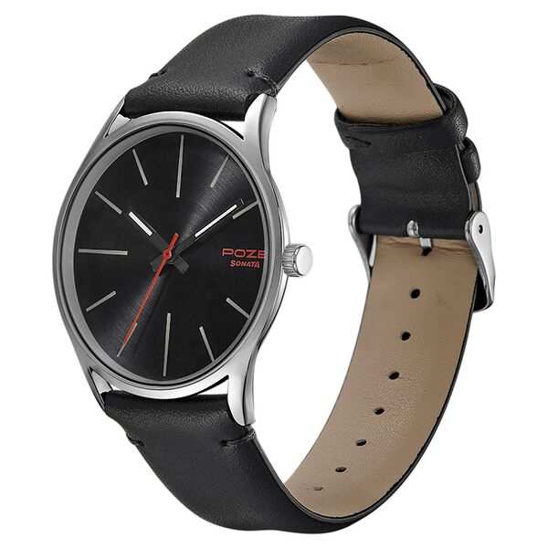 Poze by Sonata Quartz Analog Black Dial PU Leather Strap Watch for Men - image number 2