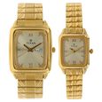 Titan Quartz Analog with Day and Date Champagne Dial Metal Strap Watch for Couple - image number 0