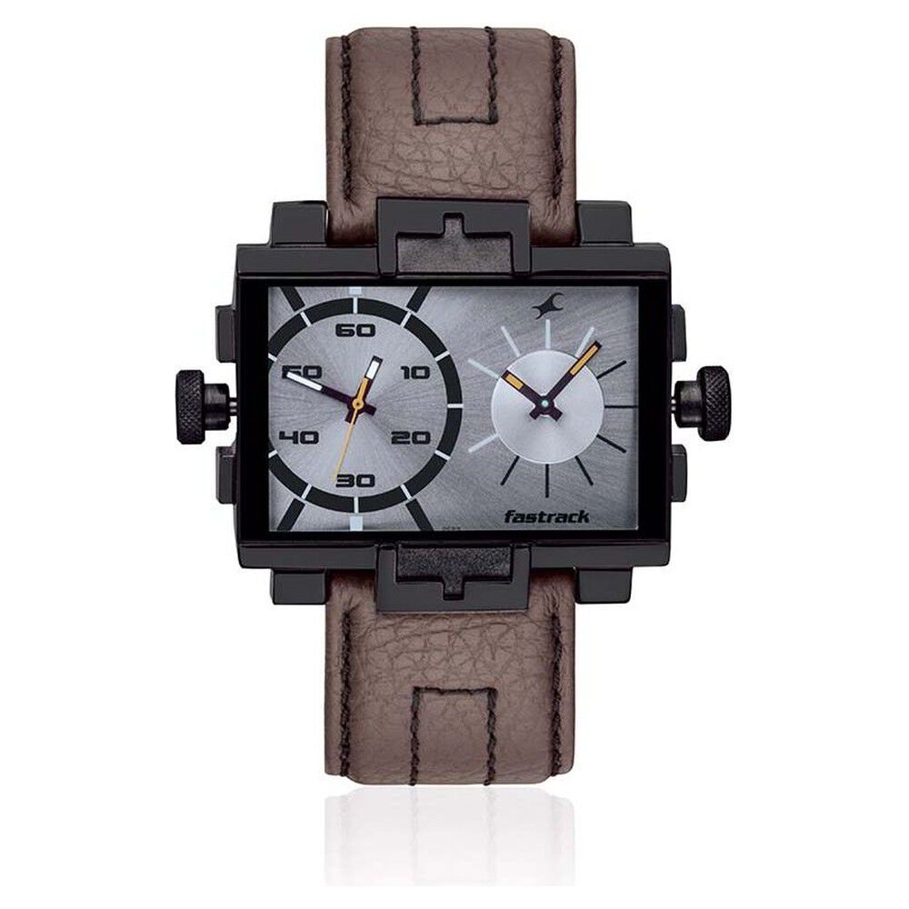 Buy Online Fastrack Quartz Analog Grey Dial Leather Strap Watch for Guys 3096nl02 Titan