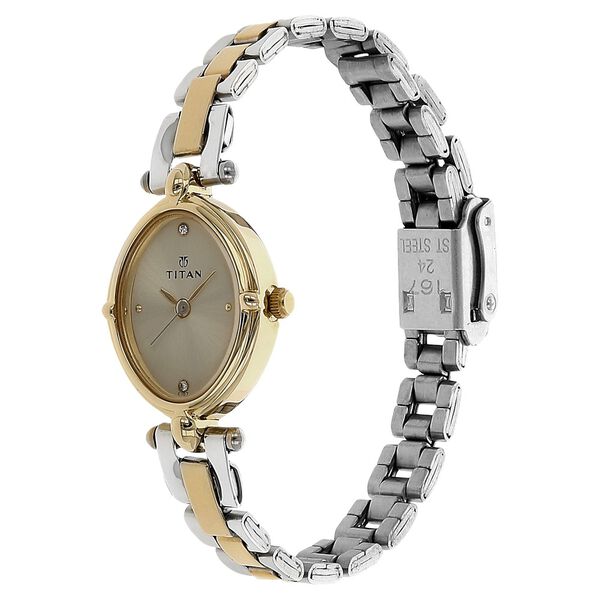 Titan Quartz Analog Champagne Dial Stainless Steel Strap Watch for Women - image number 1