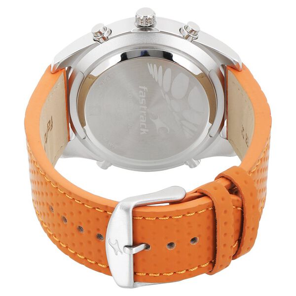 Fastrack Quartz Analog Digital Orange Dial Leather Strap Watch for Guys - image number 3
