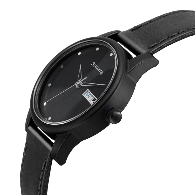 Sonata Lite Black Dial Women Watch With Leather Strap - image number 2