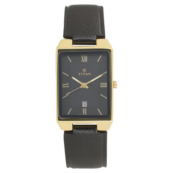 Titan Rectangle Black Dial Analog with Date Leather Strap watch for Men - image number 0