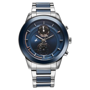 Fastrack Cerame - Oceanyx Quartz Analog with Day and Date Blue Dial Two Toned Strap Watch For Guys