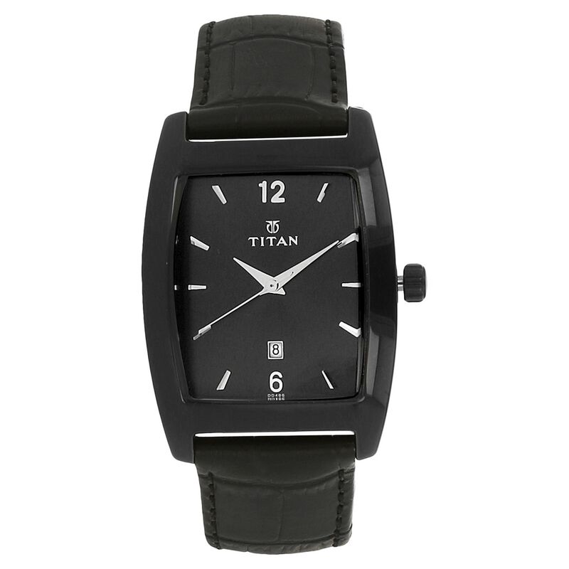 Titan Quartz Analog with Date Silver Dial Leather Strap Watch for Men