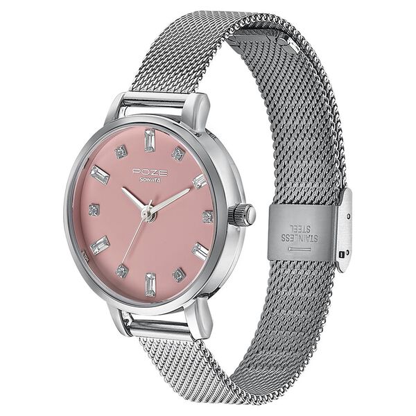 Sonata Poze Quartz Analog Pink Dial Mesh Strap Watch for Women - image number 3