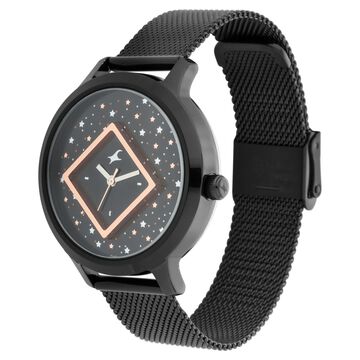 Fastrack Fit Outs Quartz Analog Black Dial Metal Strap Watch for Girls