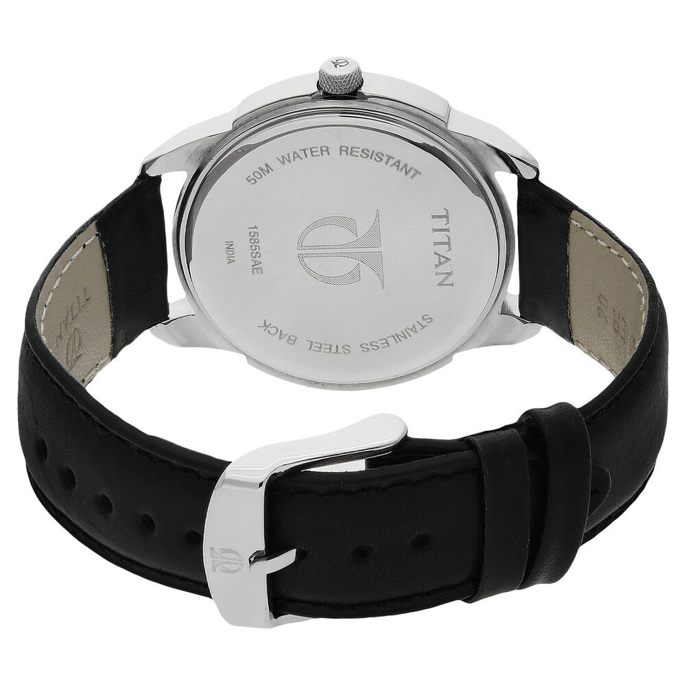 Buy Online Titan Quartz Analog Black Dial Leather Strap Watch for Men nn1585sl08 Titan
