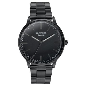 Sonata Poze Quartz Analog Black Dial Metal Strap Watch for Men