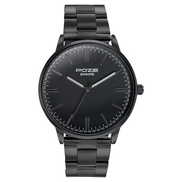 Sonata Poze Quartz Analog Black Dial Metal Strap Watch for Men - image number 1