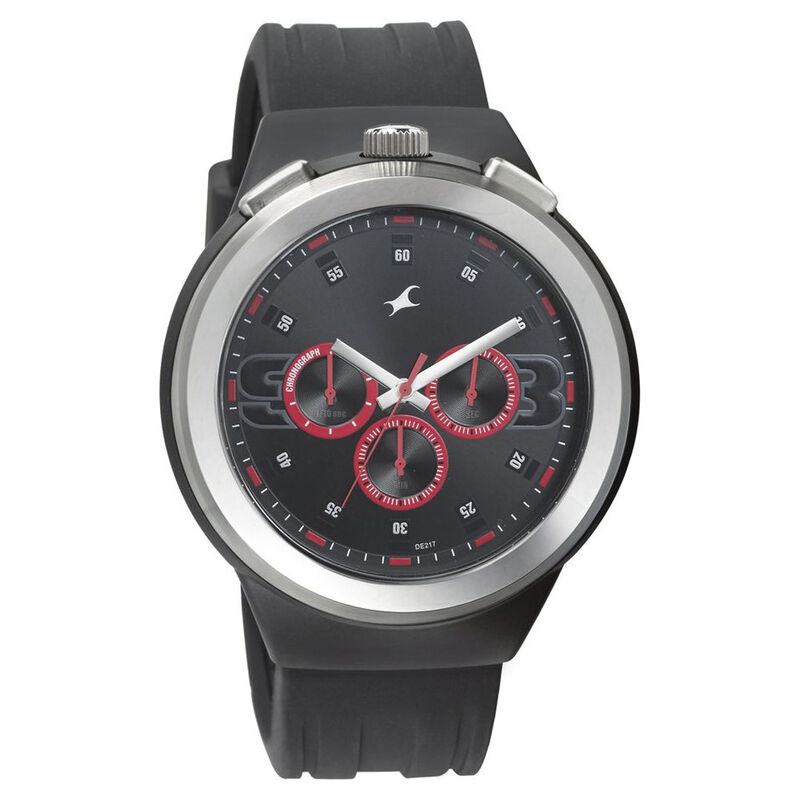Fastrack Quartz Chronograph Black Dial Plastic Strap Watch for Guys