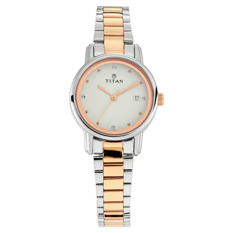Titan Quartz Analog with Date White Dial Stainless Steel Strap Watch for Women - image number 1