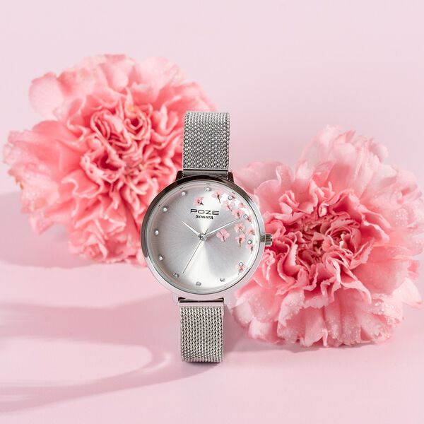 Sonata Poze Quartz Analog Silver Dial Metal Strap Watch For Women - image number 0