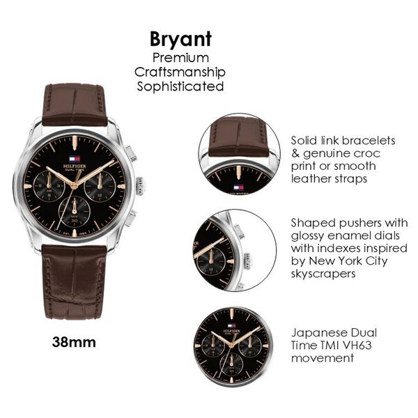 Tommy Hilfiger Quartz Multifunction Black Dial Brown Leather Strap Watch For Men - image number 3
