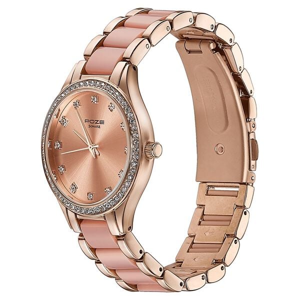Sonata Poze Quartz Analog Pink Dial Metal Strap Watch For Women - image number 3