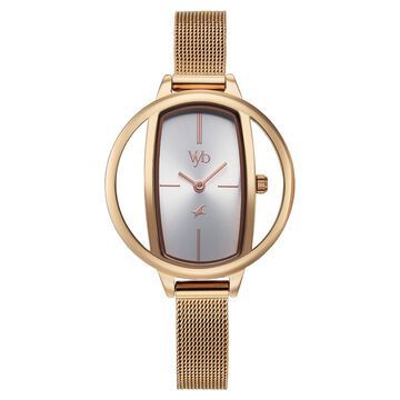 Vyb Charmer By Fastrack Quartz Analog Silver Dial Rose Gold Stainless Steel Strap Watch For Girls