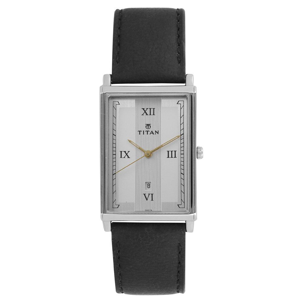 Buy Online Titan Quartz Analog with Date White Dial Leather Strap