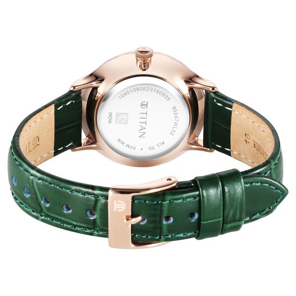 Titan Bright Leathers Green Dial Analog with Date Leather Strap Watch for Women - image number 4