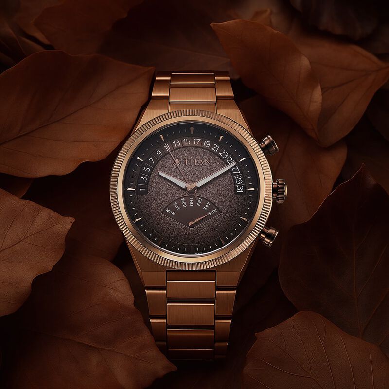 Titan Micromotors Analog with Retrograde Day and Date and Brown Dial Coffee Stainless Steel Strap Watch for Men