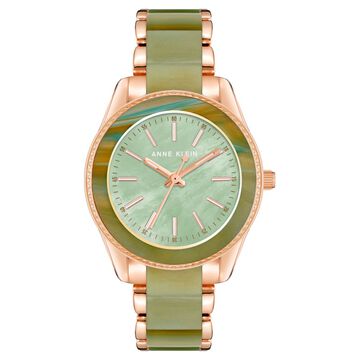 Anne Klein Quartz Analog Green Dial Golden Plastic Strap Watch For Women