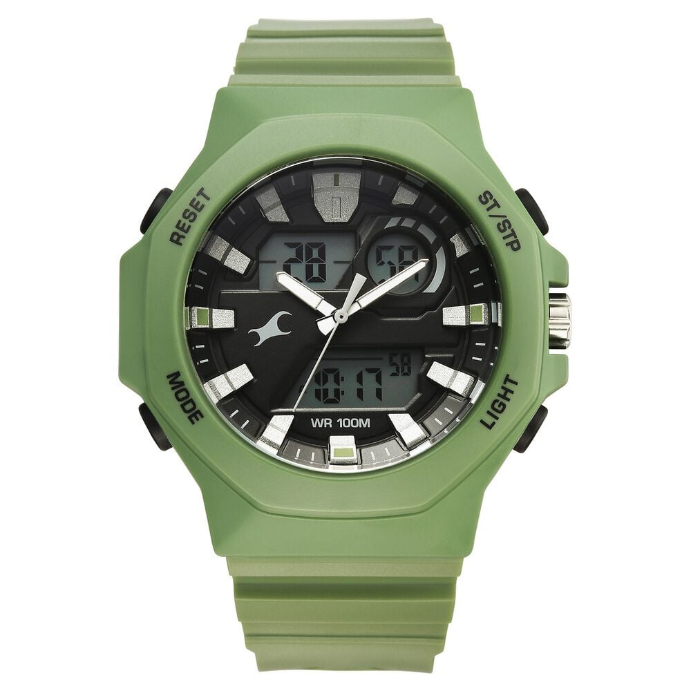 Fastrack Streetstyle Quartz Digital Black Dial Green PU Strap Watch For Guys-picture-17