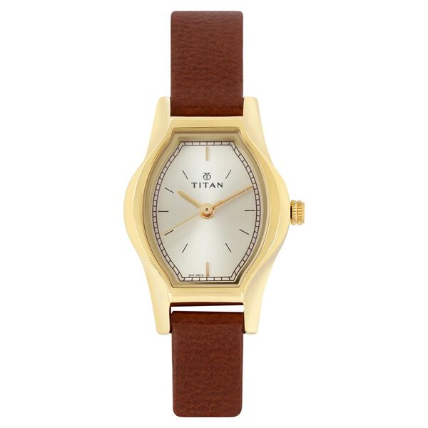 Titan Quartz Analog Champagne Dial Leather Strap Watch for Women - image number 0