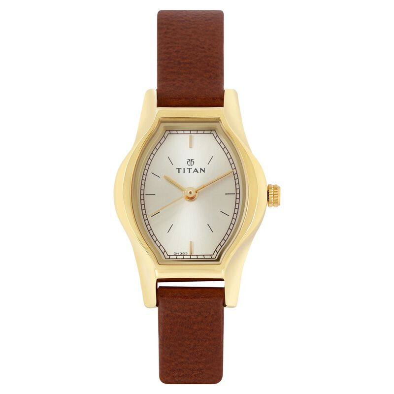 Titan Quartz Analog Champagne Dial Leather Strap Watch for Women