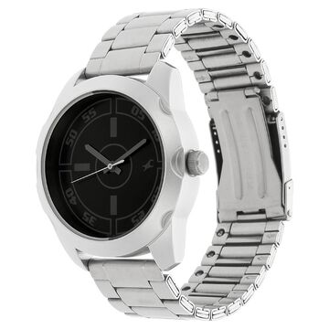Fastrack Quartz Analog Black Dial Stainless Steel Strap Watch for Guys