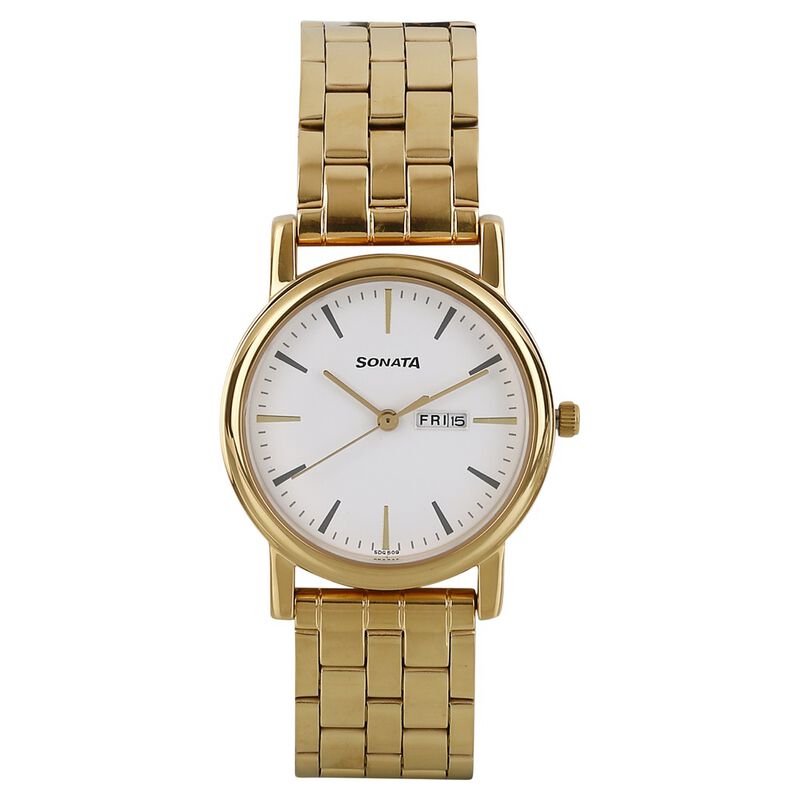 Sonata Quartz Analog with Day and Date White Dial Stainless Steel Strap Watch for Men