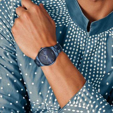 Titan Classique Slimline Blue Dial Quartz Analog with Date Stainless Steel Strap watch for Men